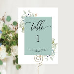 Elegant Greenery Wedding Table Number, Green<br><div class="desc">Help your guests find their table with this elegant greenery table number card. Matching seating plan cards available. Frame in green with delicate greenery watercolor details showcasing your table number personalised with name(s) and event. Double sided cards so guests can look from both, front or back. Clear space all around...</div>