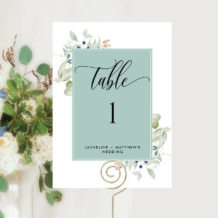 Elegant Greenery Wedding Table Number, Green