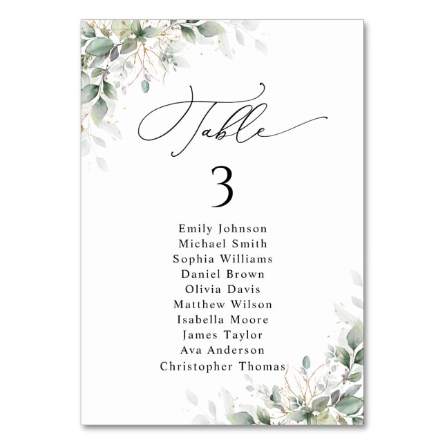 Elegant Greenery Wedding Table Seating Chart  Number (Front)