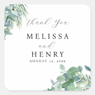 Elegant Greenery Wedding Thank You Sticker