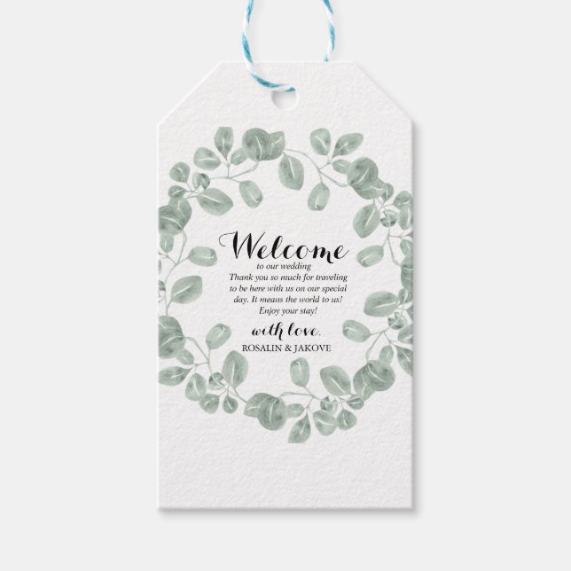 Elegant Greenery Wedding Welcome Gift Tags (Front)