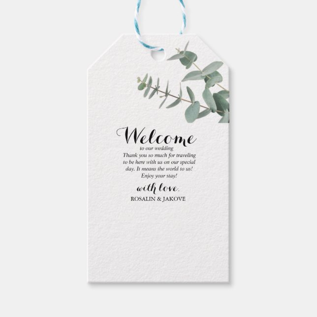 Elegant Greenery Wedding Welcome Gift Tags (Front)