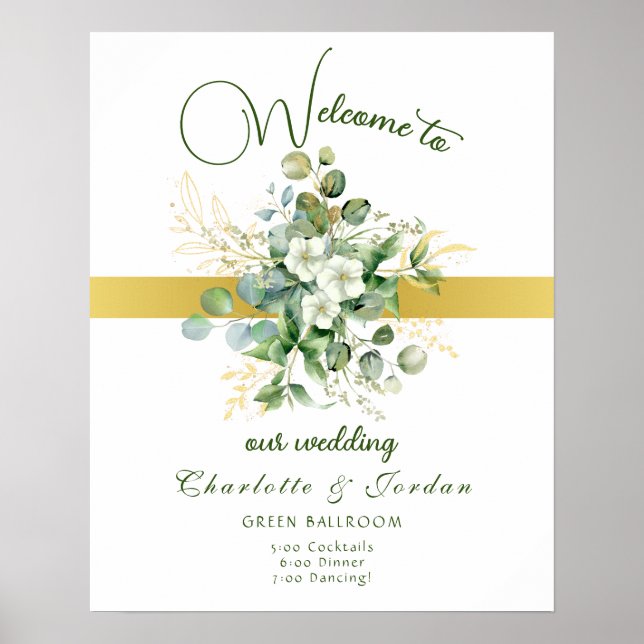Elegant Greenery Wedding Welcome Poster (Front)