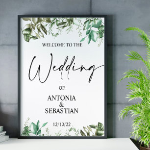 Elegant Greenery Wedding Welcome Poster