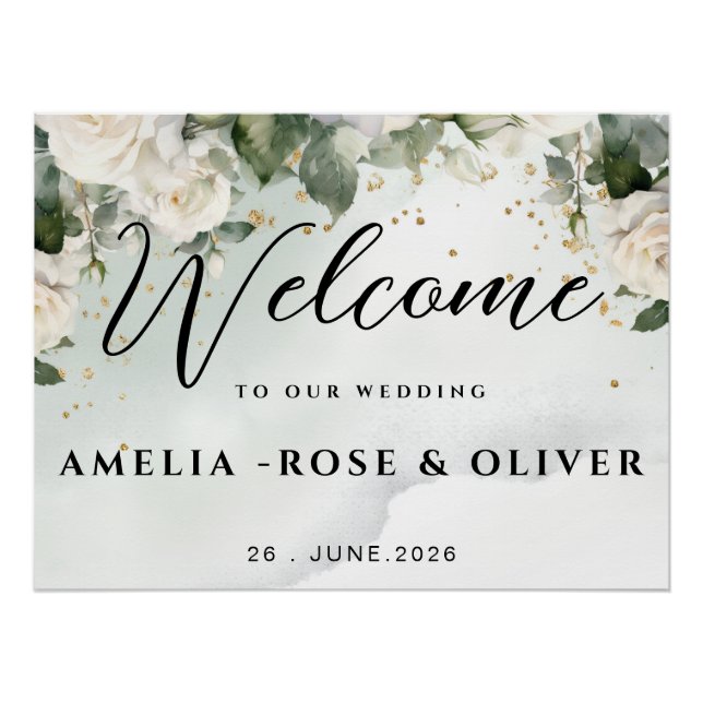 Elegant Greenery Wedding Welcome Sign,  Poster (Front)