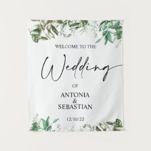 Elegant Greenery Wedding Welcome  Tapestry