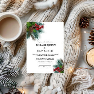 Elegant Greenery  white christmas winter wedding Invitation