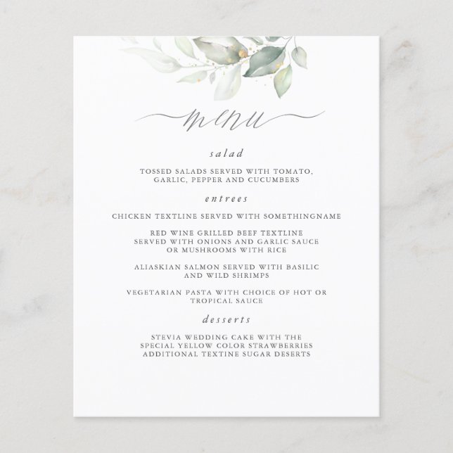 Elegant Greenery White Clean Wedding Menu (Front)