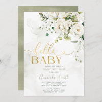 Elegant Greenery White Floral Gold Hello Baby