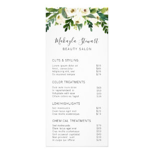 Elegant Greenery White Floral Salon Price List Rack Card