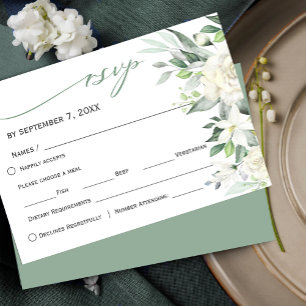 Elegant Greenery White Winter Floral RSVP Card