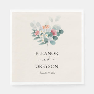 Elegant greenery wildflower wedding napkin
