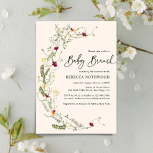 Elegant Greenery Wildflower Wreath Baby Brunch Invitation