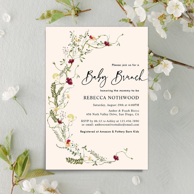 Elegant Greenery Wildflower Wreath Baby Brunch Invitation (Creator Uploaded)