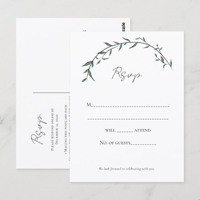 Elegant Greenery Willow Arch Wedding RSVP Postcard (Front/Back)