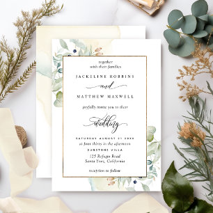 Elegant Greenery with Watercolor Stains Wedding Invitation