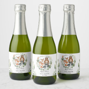 Elegant Greenery Woodland Forest Baby Animals Sparkling Wine Label