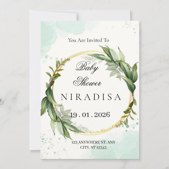 Elegant Greenery Wreath Baby Shower Invitation (Front)