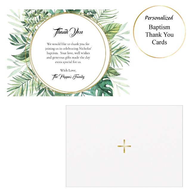 Elegant Greenery Wreath Orthodox Christian Baptism Thank You Card (Creator Uploaded)