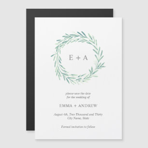 Elegant Greenery Wreath Save the Date Magnetic Invitation