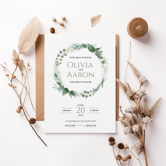 Elegant Greenery Wreath Wedding Invitation (Creator Uploaded)