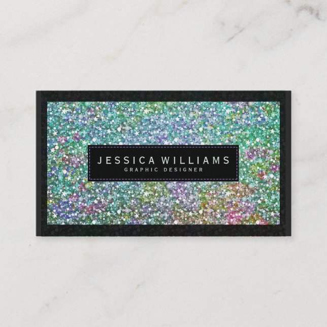Elegant Greenl Faux Glitter & Sparkles Print Business Card (Front)