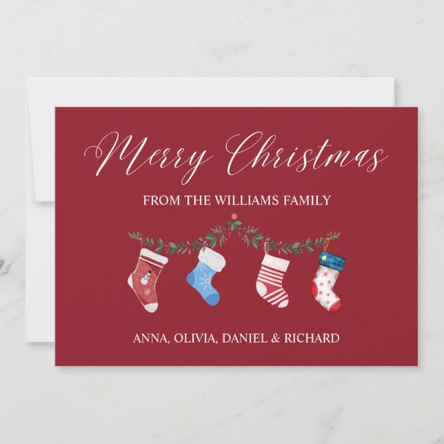 Elegant Greeting Family Christmas Red Holiday Card (Front)