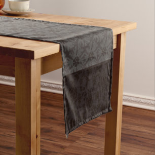 Elegant Greige Damask Christmas Star Pattern  Short Table Runner