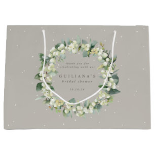 Elegant Greige Snowberry+Eucalyptus Bridal Shower Large Gift Bag