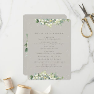 Elegant Greige Snowberry+Eucalyptus Winter Wedding Programme