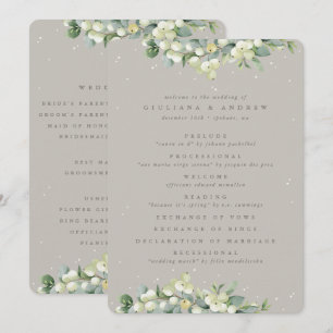 Elegant Greige Snowberry+Eucalyptus Winter Wedding Programme