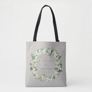 Elegant Greige Snowberry+Eucalyptus Winter Wedding Tote Bag