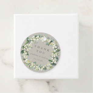 Elegant Greige Snowberry+Eucalyptus Wreath Wedding Favour Tags