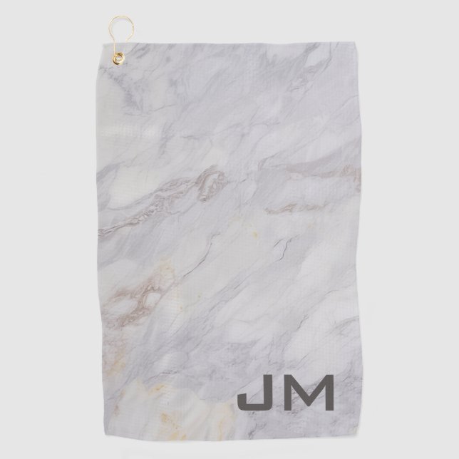 Elegant grey and beige marble design golf towel (Front)