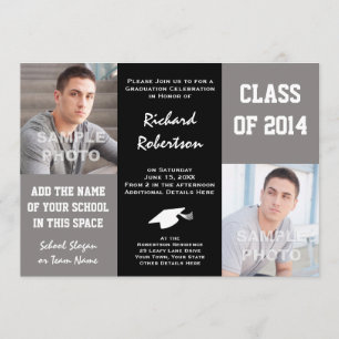 Elegant Grey and Black Young Man's Graduation 2014 Invitation