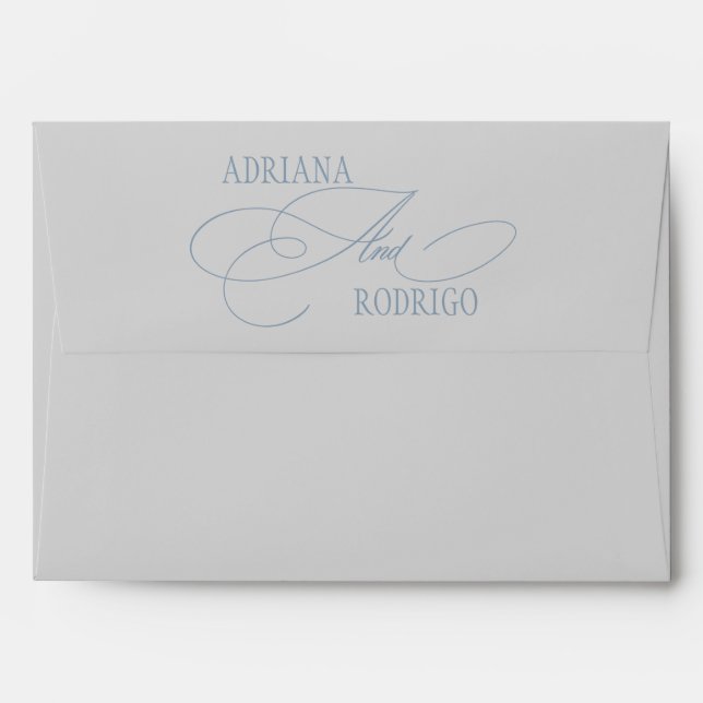 Elegant Grey and Blue Calligraphy Wedding Envelope (Back (Top Flap))