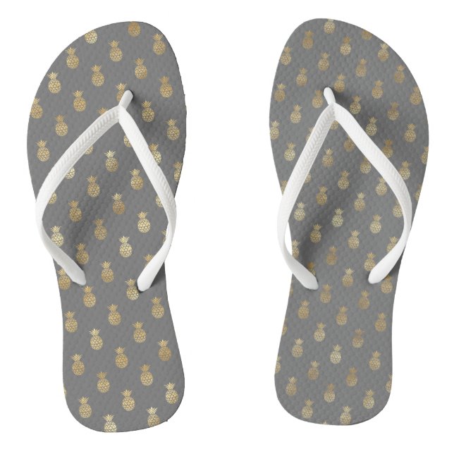 Elegant Grey and Gold Pineapple Pattern  Jandals (Footbed)