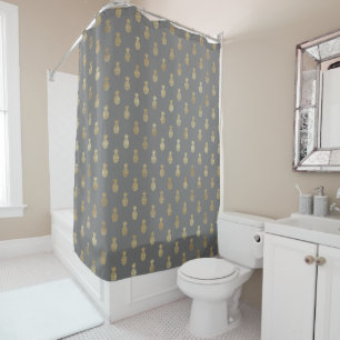 Elegant Grey and Gold Pineapple Pattern Shower Curtain