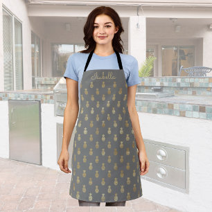 Elegant Grey and Gold Pineapple Personalised Apron