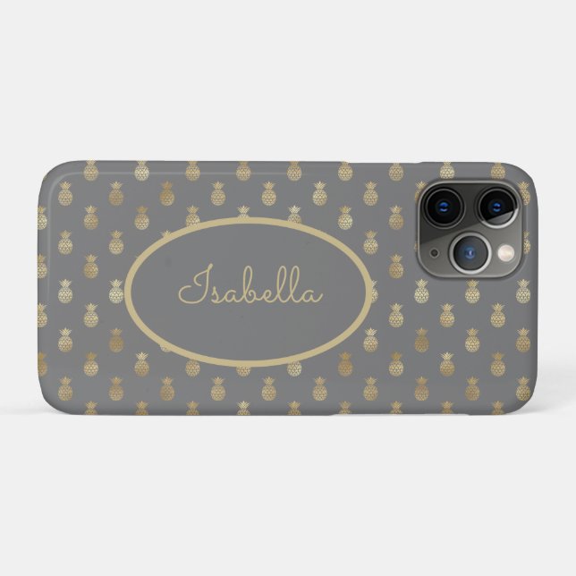 Elegant Grey and Gold Pineapple Personalised  Case-Mate iPhone Case (Back (Horizontal))