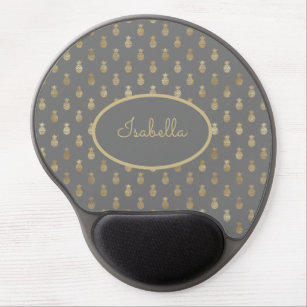 Elegant Grey and Gold Pineapple Personalised  Gel Mouse Pad