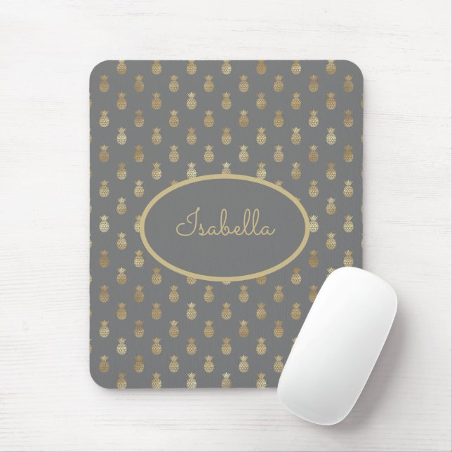 Elegant Grey and Gold Pineapple Personalised  Mouse Pad (With Mouse)