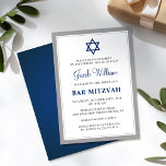 Elegant Grey and Navy Blue Bar Mitzvah Invitation<br><div class="desc">Elegant Grey and Navy Blue Bar Mitzvah Invitation</div>