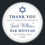 Elegant Grey and Navy Blue Bar Mitzvah Thank You Classic Round Sticker<br><div class="desc">Elegant Grey and Navy Blue Bar Mitzvah Thank You Classic Round Sticker</div>