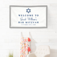 Elegant Grey and Navy Blue Bar Mitzvah Welcome