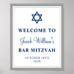 Elegant Grey and Navy Blue Bar Mitzvah Welcome  Poster<br><div class="desc">Elegant Grey and Navy Blue Bar Mitzvah Welcome Poster</div>