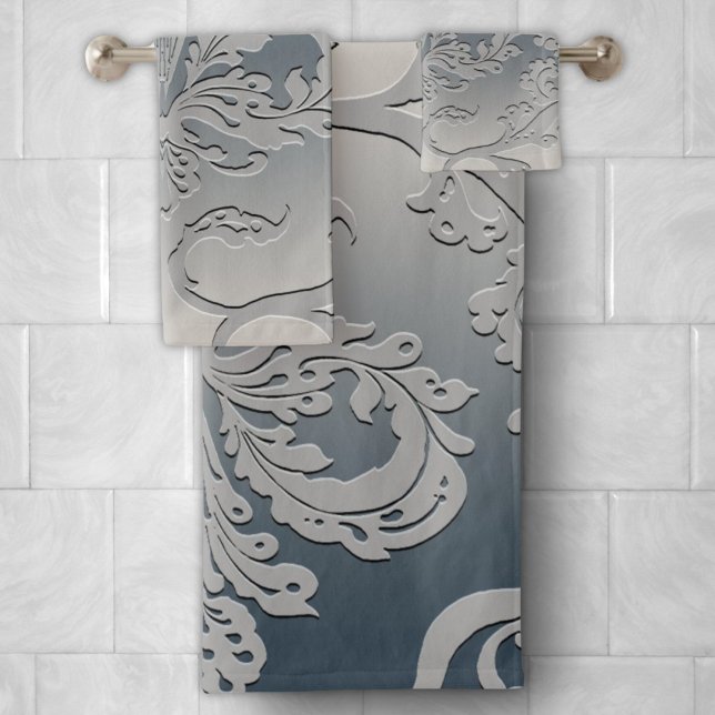 Elegant Grey and Taupe Royal Damask Bath Towel Set (Creator Uploaded)