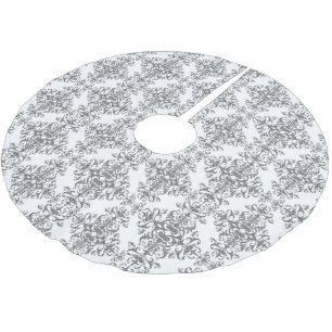 Elegant Grey and White Floral Vintage Style Damask Brushed Polyester Tree Skirt