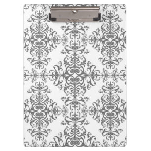 Elegant Grey and White Floral Vintage Style Damask Clipboard