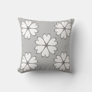 Elegant Grey and White Heart Flowers Cushion